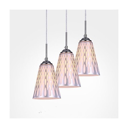 Lampada a sospensione moderna in vetro bianco e metallo argentato, 3 luci E26/E27