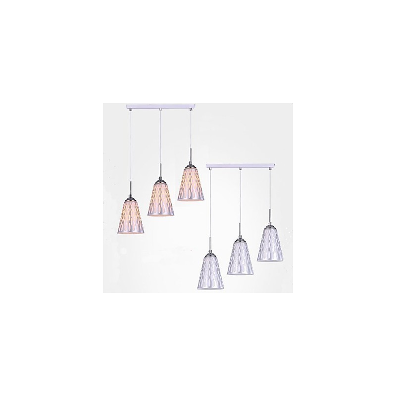 Lampada a sospensione moderna in vetro bianco e metallo argentato, 3 luci E26/E27