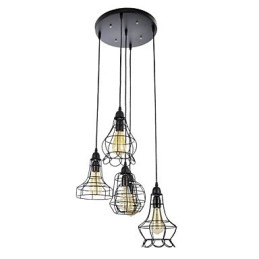 Lampadario a sospensione Country Mini in metallo dipinto, vetro trasparente, nero