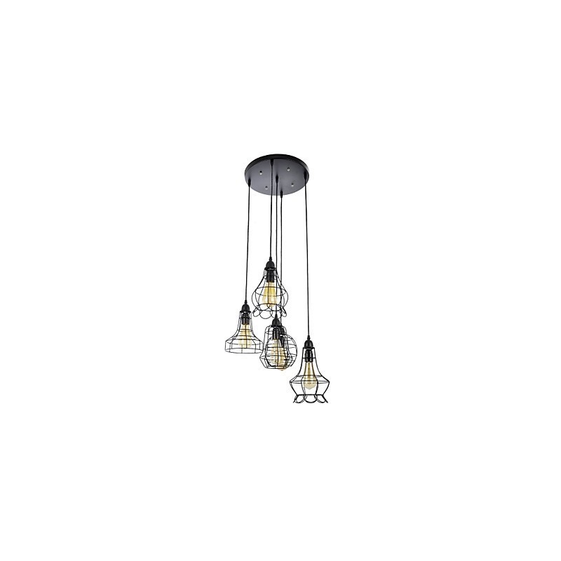 Lampadario a sospensione Country Mini in metallo dipinto, vetro trasparente, nero