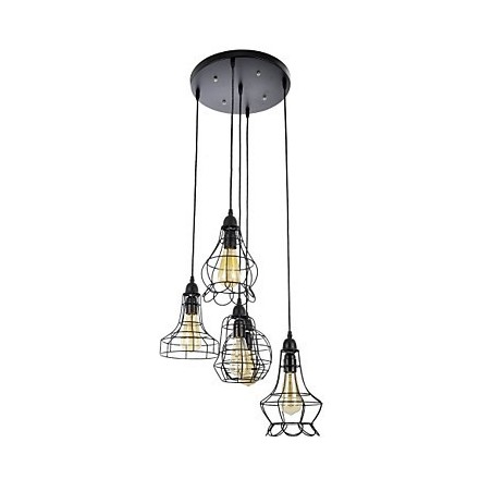 Lampadario a sospensione Country Mini in metallo dipinto, vetro trasparente, nero