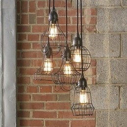 Lampadario a sospensione Country Mini in metallo dipinto, vetro trasparente, nero