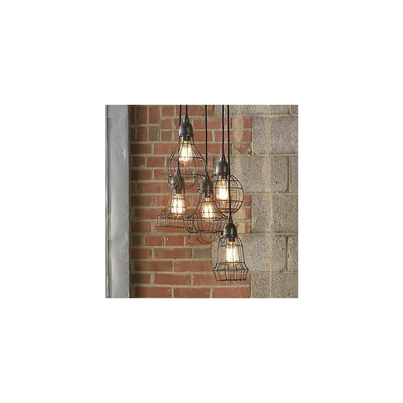 Lampadario a sospensione Country Mini in metallo dipinto, vetro trasparente, nero