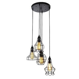 Lampadario a sospensione Country Mini in metallo dipinto, vetro trasparente, nero