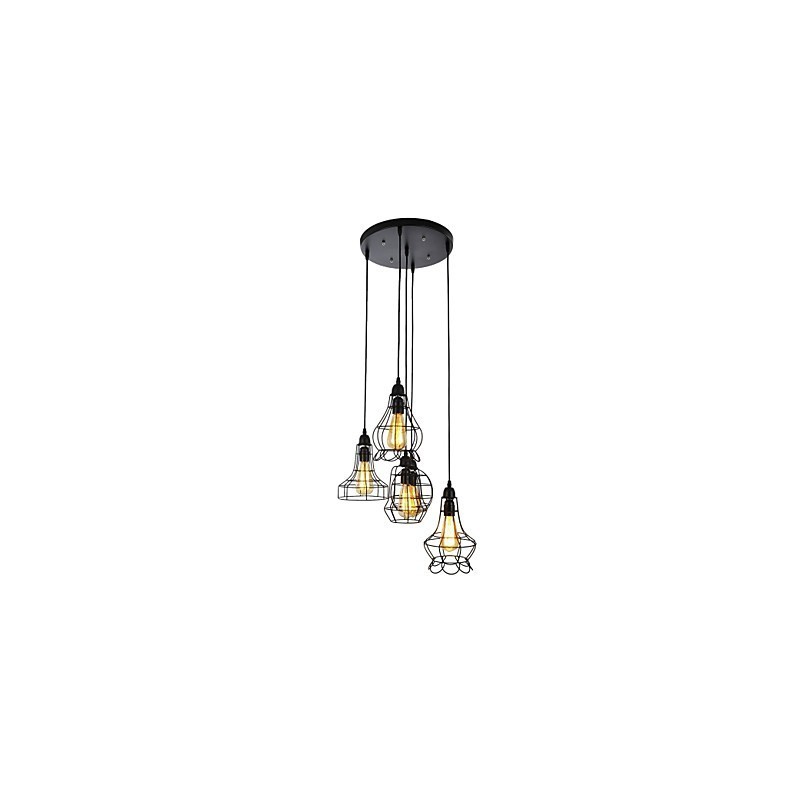Lampadario a sospensione Country Mini in metallo dipinto, vetro trasparente, nero