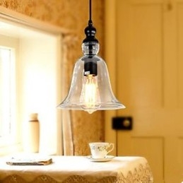 Lampadario a sospensione in vetro trasparente con struttura nera, 2 lampadine