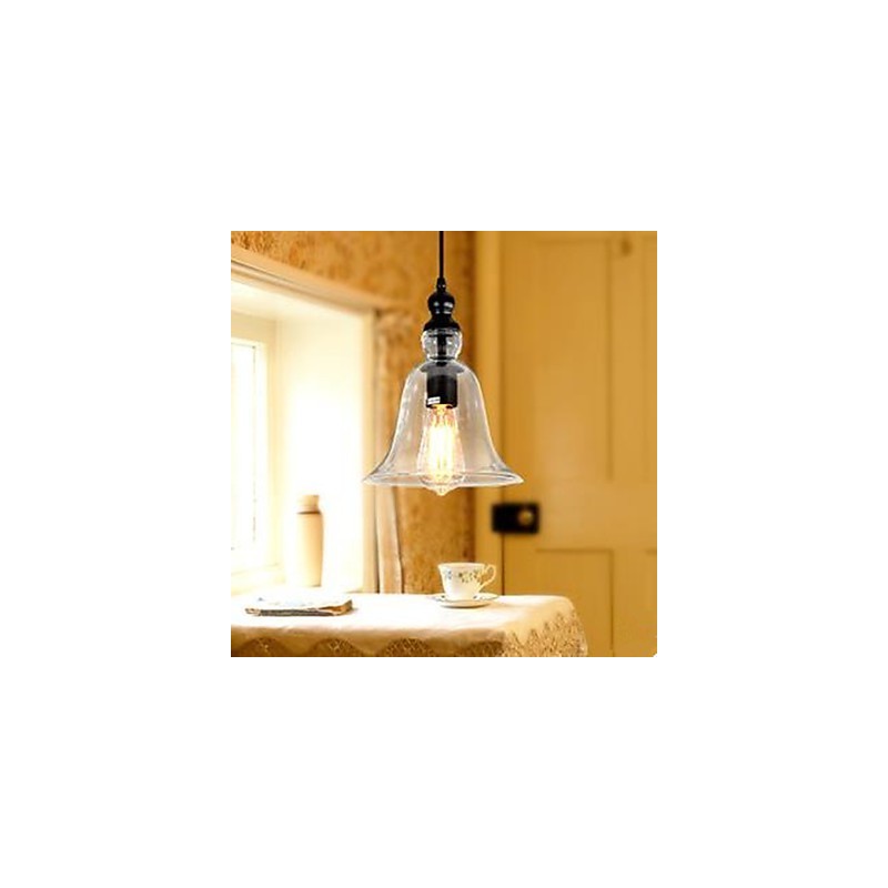 Lampadario a sospensione in vetro trasparente con struttura nera, 2 lampadine