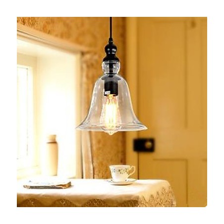 Lampadario a sospensione in vetro trasparente con struttura nera, 2 lampadine