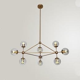 Lampadario Golden Beans 10 luci con paralumi in vetro