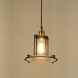 Lampada a sospensione country nero con paralume in vetro trasparente E26/E27