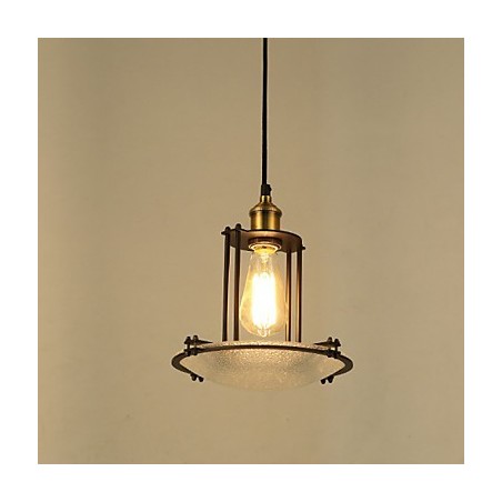 Lampada a sospensione country nero con paralume in vetro trasparente E26/E27