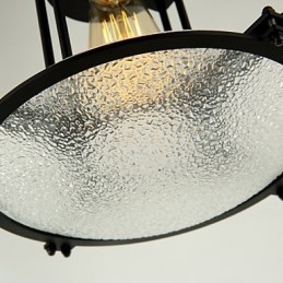 Lampada a sospensione country nero con paralume in vetro trasparente E26/E27