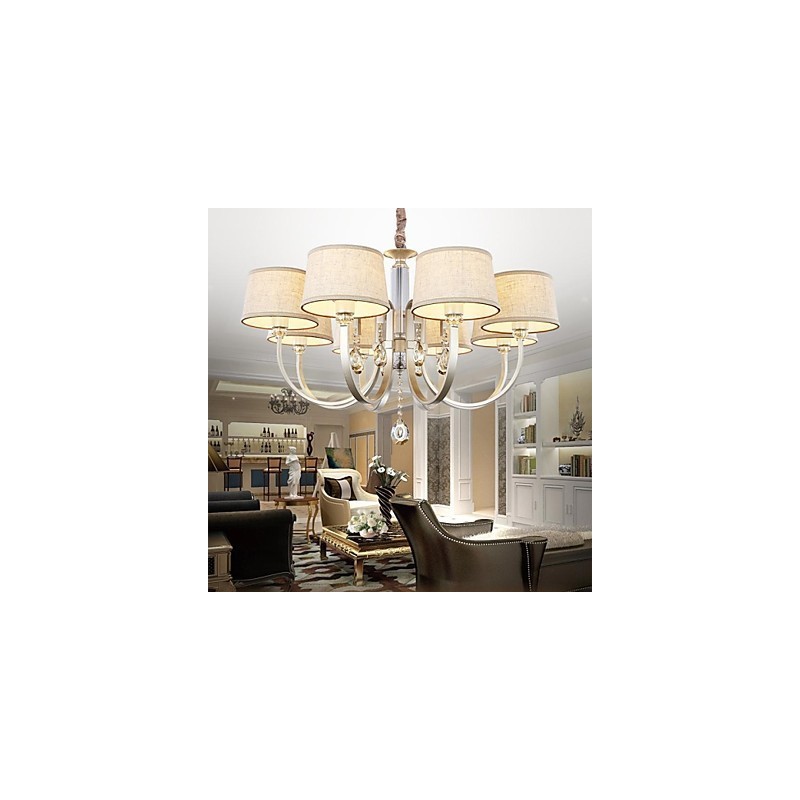 Lampadario country in metallo argentato con cristalli