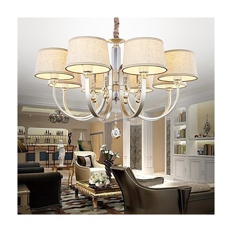 Lampadario country in metallo argentato con cristalli