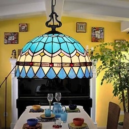 Lampadario a sospensione in vetro colorato stile rustico europeo, 2 lampadine