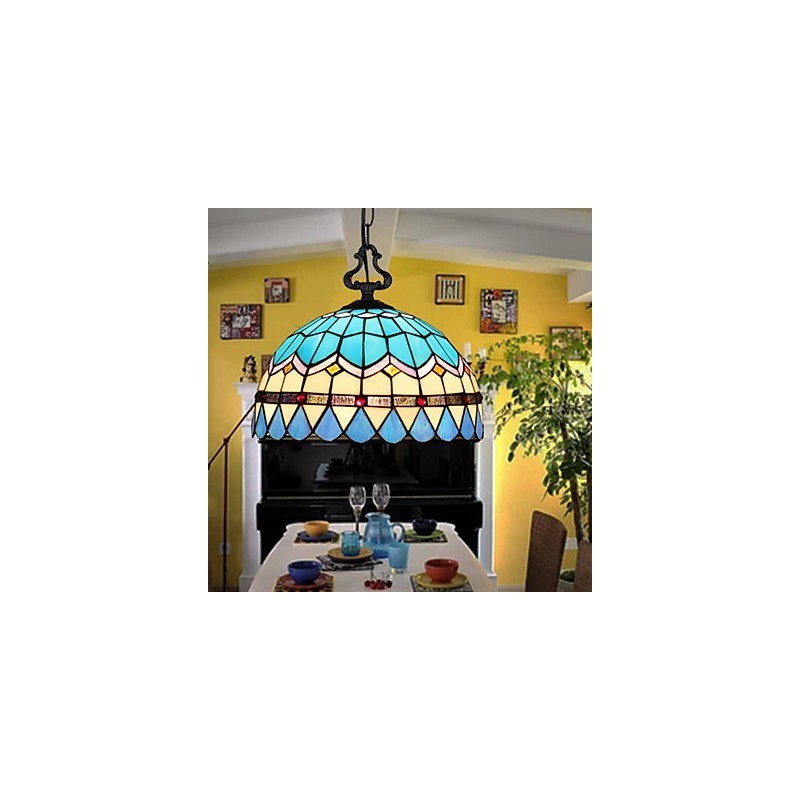 Lampadario a sospensione in vetro colorato stile rustico europeo, 2 lampadine
