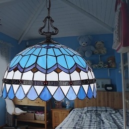 Lampadario a sospensione in vetro colorato stile rustico europeo, 2 lampadine
