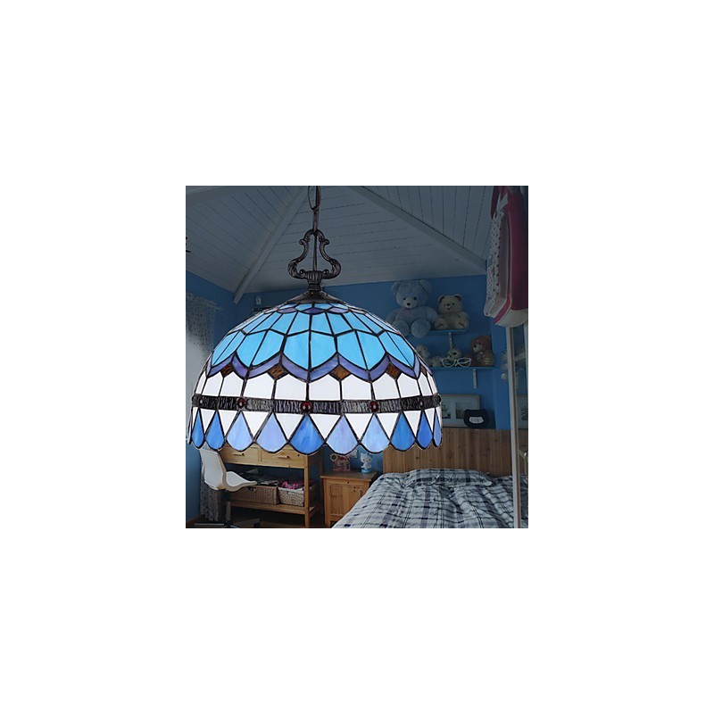 Lampadario a sospensione in vetro colorato stile rustico europeo, 2 lampadine