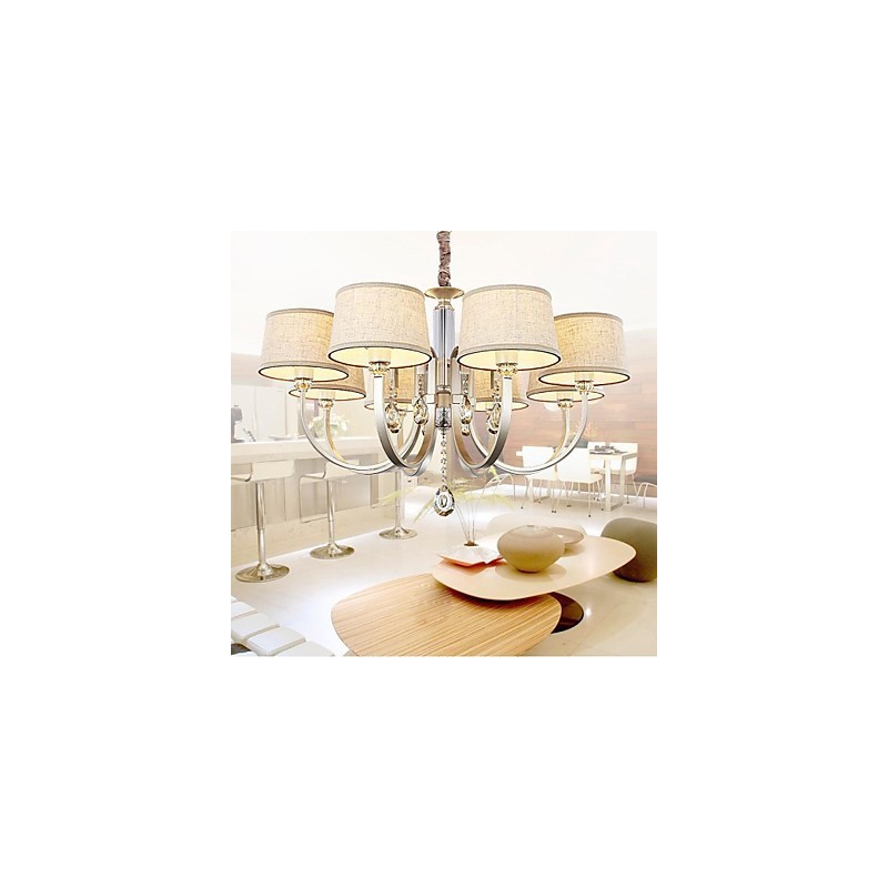 Lampadario country in metallo argentato con cristalli