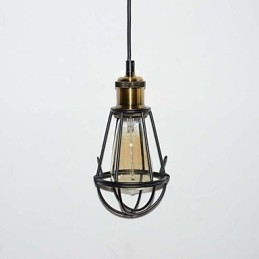 Lampada a sospensione in ferro nero stile loft con paralume a gabbia