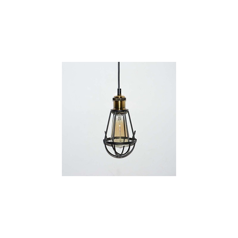 Lampada a sospensione in ferro nero stile loft con paralume a gabbia