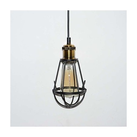 Lampada a sospensione in ferro nero stile loft con paralume a gabbia