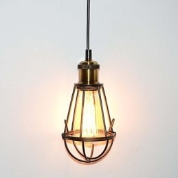 Lampada a sospensione in ferro nero stile loft con paralume a gabbia