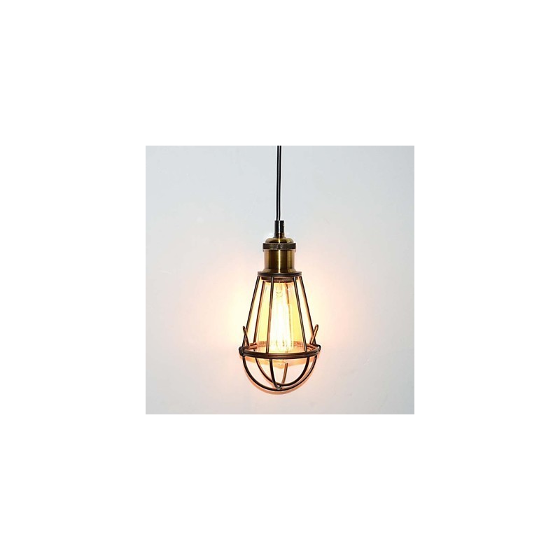 Lampada a sospensione in ferro nero stile loft con paralume a gabbia