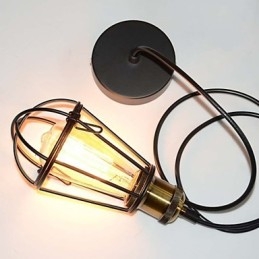 Lampada a sospensione in ferro nero stile loft con paralume a gabbia