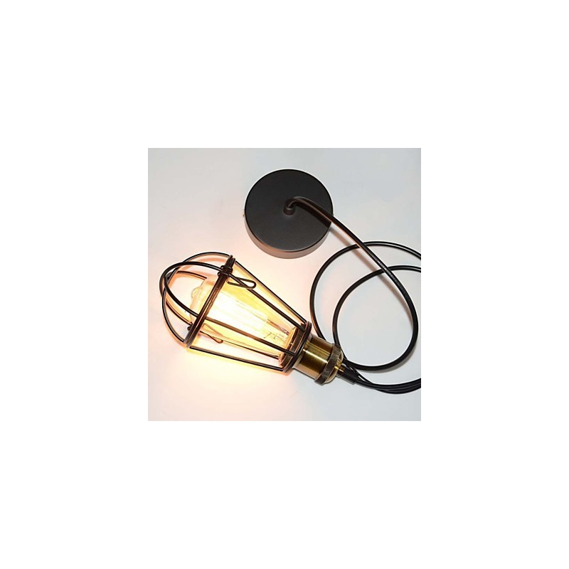 Lampada a sospensione in ferro nero stile loft con paralume a gabbia