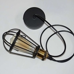 Lampada a sospensione in ferro nero stile loft con paralume a gabbia