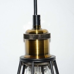 Lampada a sospensione in ferro nero stile loft con paralume a gabbia