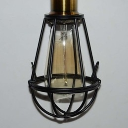 Lampada a sospensione in ferro nero stile loft con paralume a gabbia