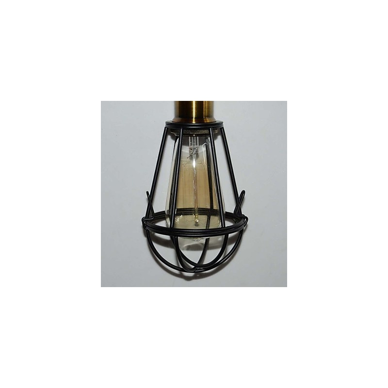 Lampada a sospensione in ferro nero stile loft con paralume a gabbia