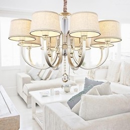 Lampadario country in metallo argentato con cristalli