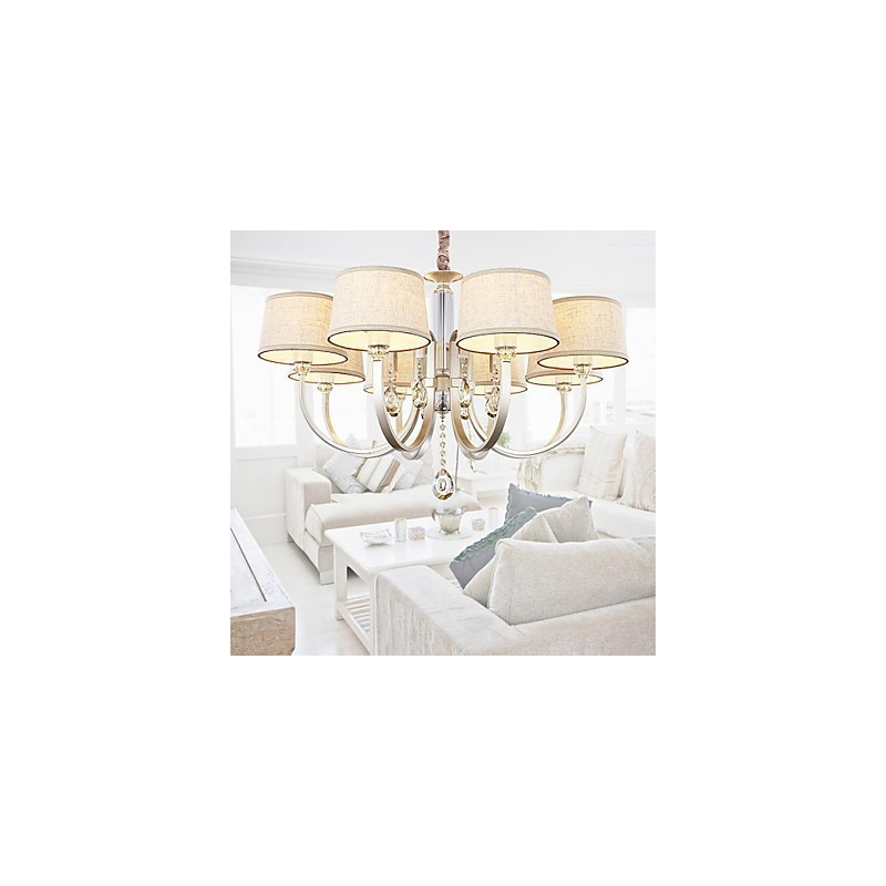 Lampadario country in metallo argentato con cristalli