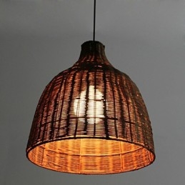 Lampada a sospensione rustica artigianale in legno/bambù, 3 luci E26/E27