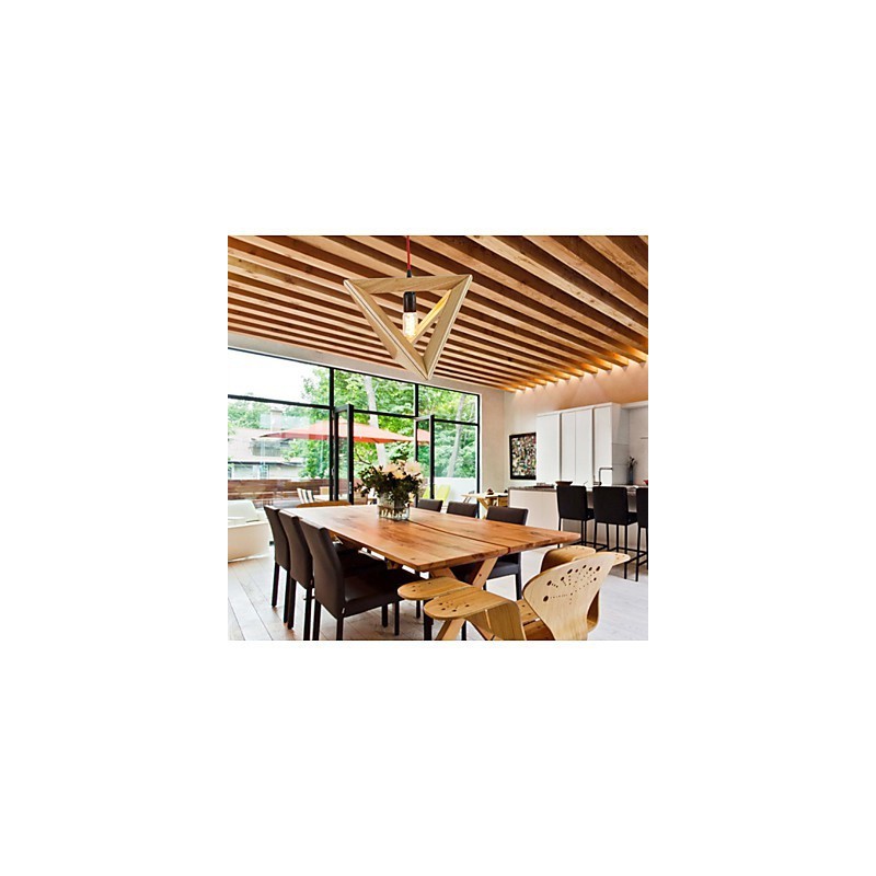 Lampada a sospensione moderna in legno/bambù gialla, 1 lampadina E26/E27, 30 cm