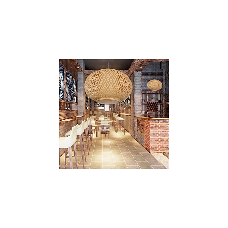 Lampadario a sospensione mini moderno classico cromato in legno/bambù