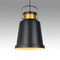 Lampada a sospensione retrò in metallo nero con dettagli dorati, E26/E27, 40 cm