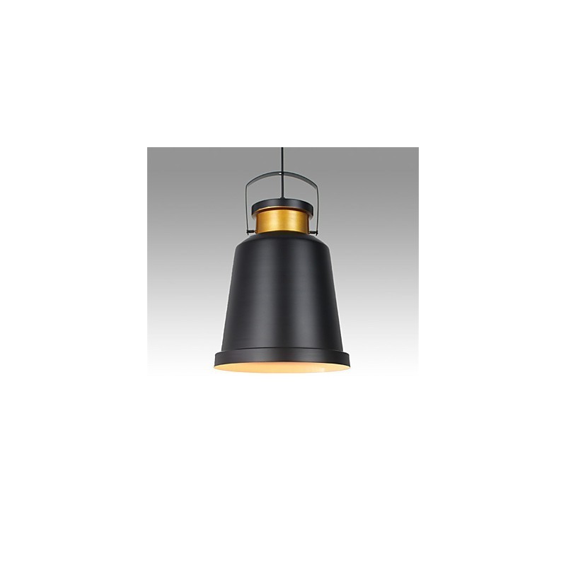 Lampada a sospensione retrò in metallo nero con dettagli dorati, E26/E27, 40 cm