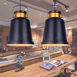 Lampada a sospensione retrò in metallo nero con dettagli dorati, E26/E27, 40 cm