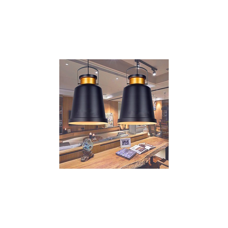 Lampada a sospensione retrò in metallo nero con dettagli dorati, E26/E27, 40 cm
