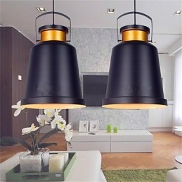 Lampada a sospensione retrò in metallo nero con dettagli dorati, E26/E27, 40 cm