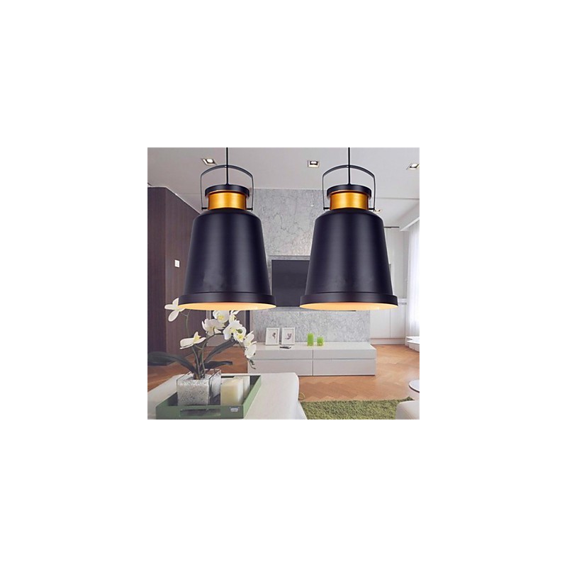 Lampada a sospensione retrò in metallo nero con dettagli dorati, E26/E27, 40 cm