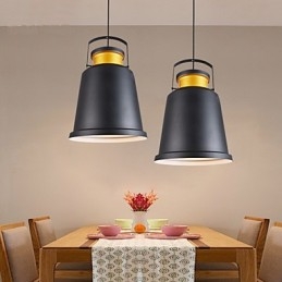 Lampada a sospensione retrò in metallo nero con dettagli dorati, E26/E27, 40 cm