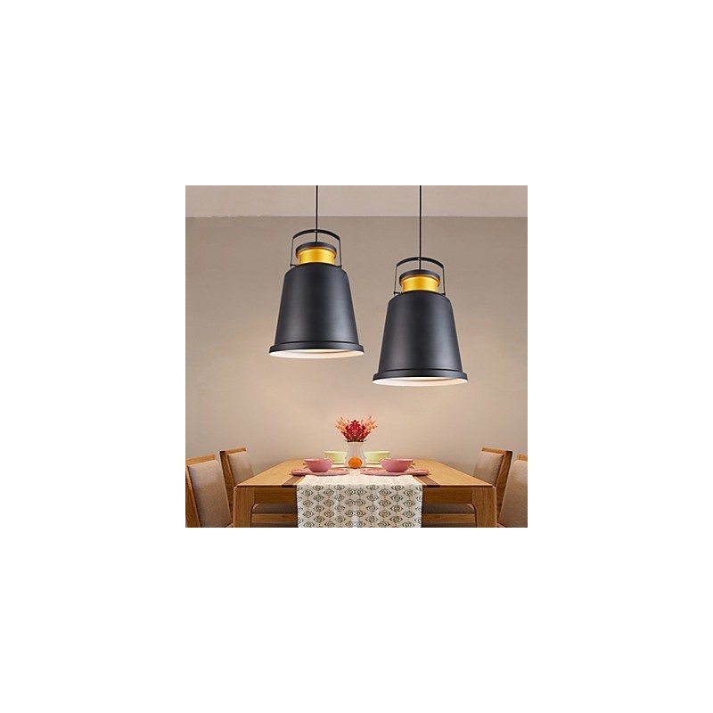 Lampada a sospensione retrò in metallo nero con dettagli dorati, E26/E27, 40 cm