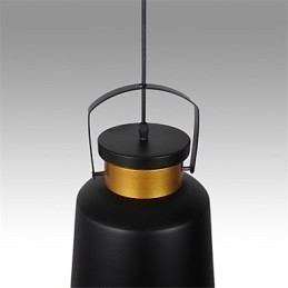 Lampada a sospensione retrò in metallo nero con dettagli dorati, E26/E27, 40 cm