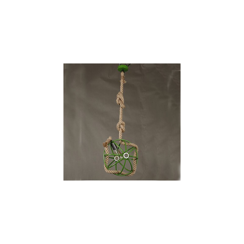 Lampadario a sospensione retrò stile caffè con corda, verde, 100 cm