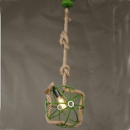 Lampadario a sospensione retrò stile caffè con corda, verde, 100 cm